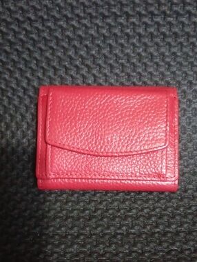 Compact Red Leather Wallet for Women